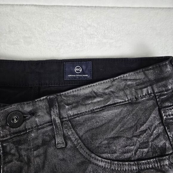 AG Adriano Goldschmied Coated Skinny Women's Pants Black Metallic Size 27 x 28 - Picture 7 of 9